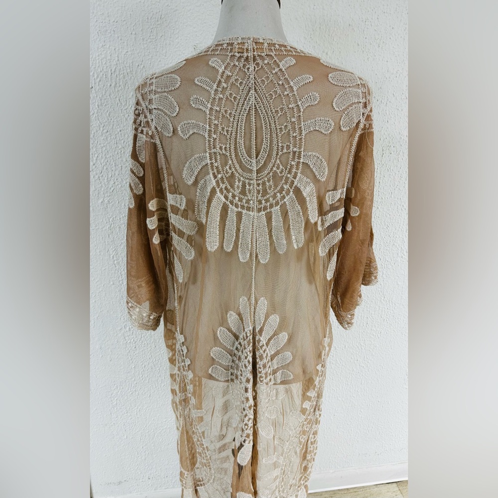 Rebellion Again  Open Front Lace Crochet Lace Boho Fairy Duster Kimono Size M - Picture 2 of 8